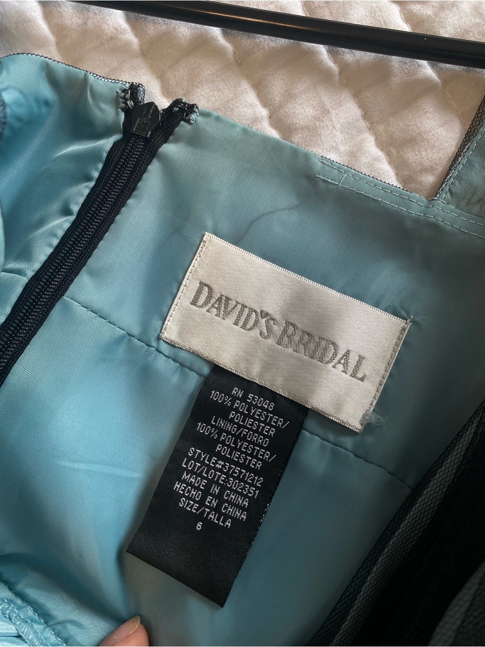 David's Bridal Blue Satin & Black Tulle Girls' Formal Dress - Picture 6 of 10